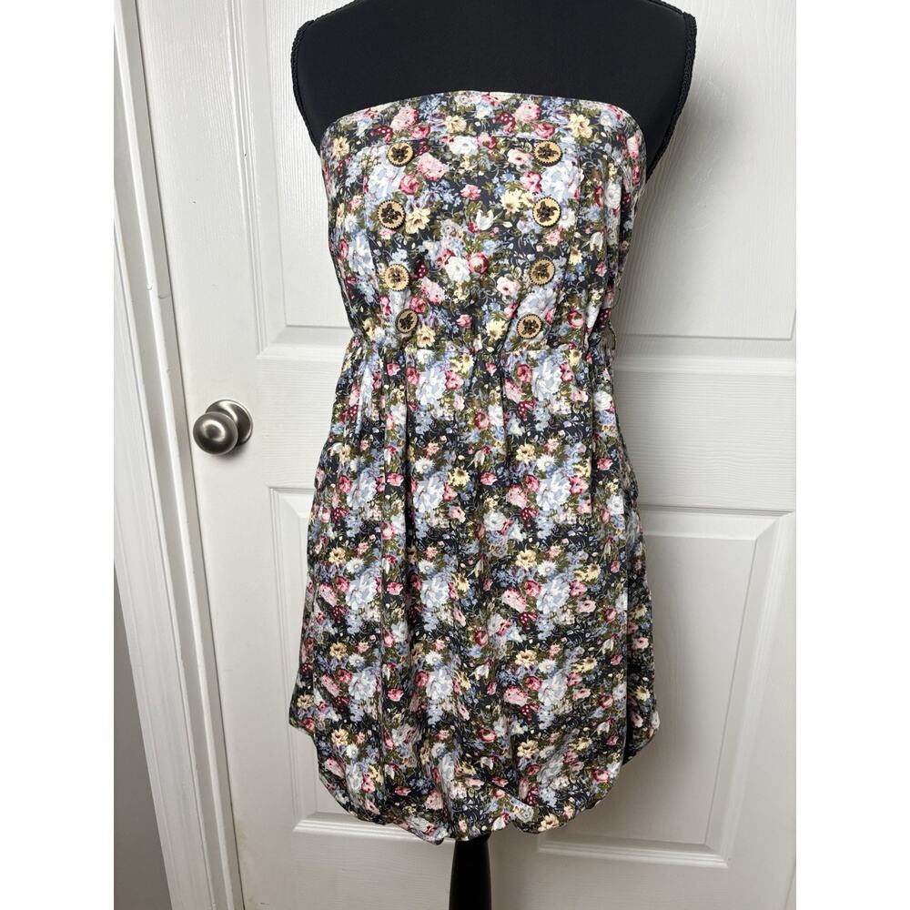Floral Strapless Bubble Twee And Preppy Mini Dress Large